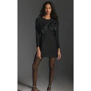 Anthropologie Hutch Bow Mini Dress Women Size 2 Black Romantic Classy New